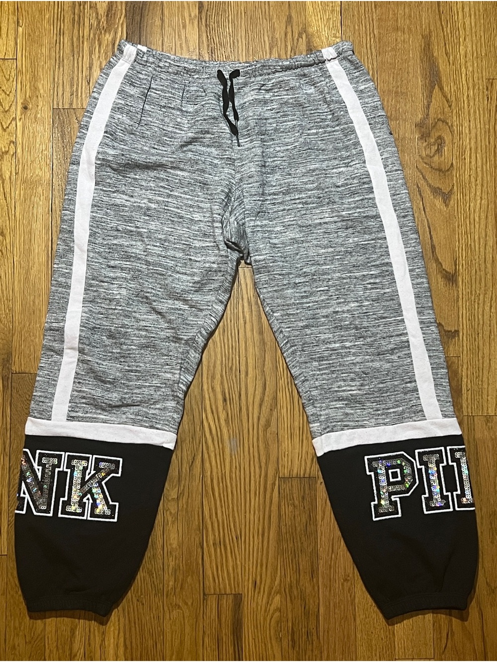 PINK Women's Bling Colorblock Logo Jogger Boyfriend Pant Cotton Drawstring M